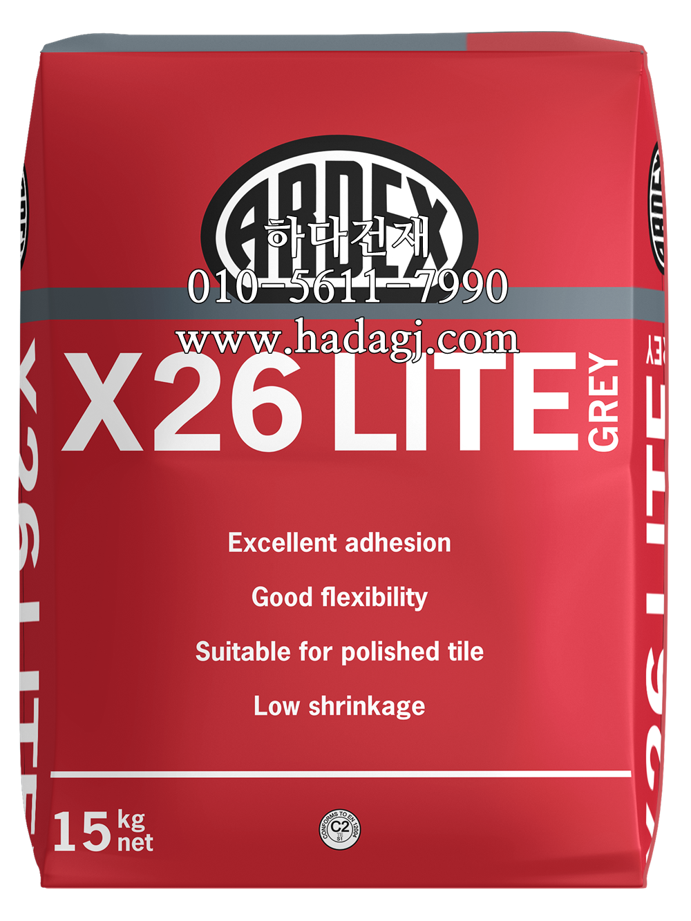 X26 라이트 고탄성 타일&스톤접착제 그레이 / 하다건재 아덱스