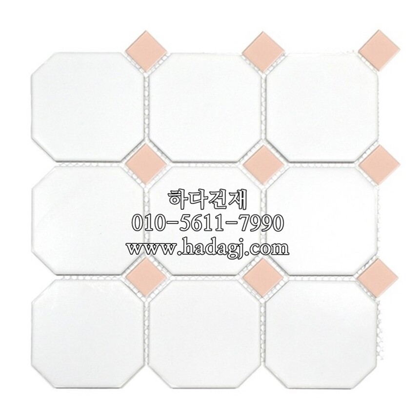 팔각 모자이크타일 95x95x5T (25x25) 화이트핑크 / 하다건재