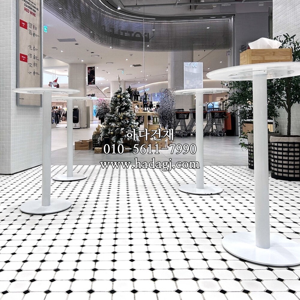 팔각 모자이크타일 95x95x5T (25x25) 화이트블랙 / 하다건재