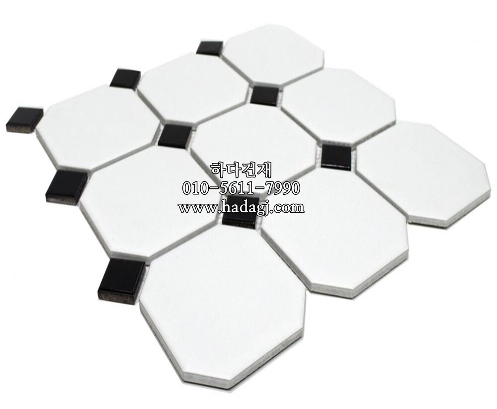 팔각 모자이크타일 95x95x5T (25x25) 화이트블랙 / 하다건재