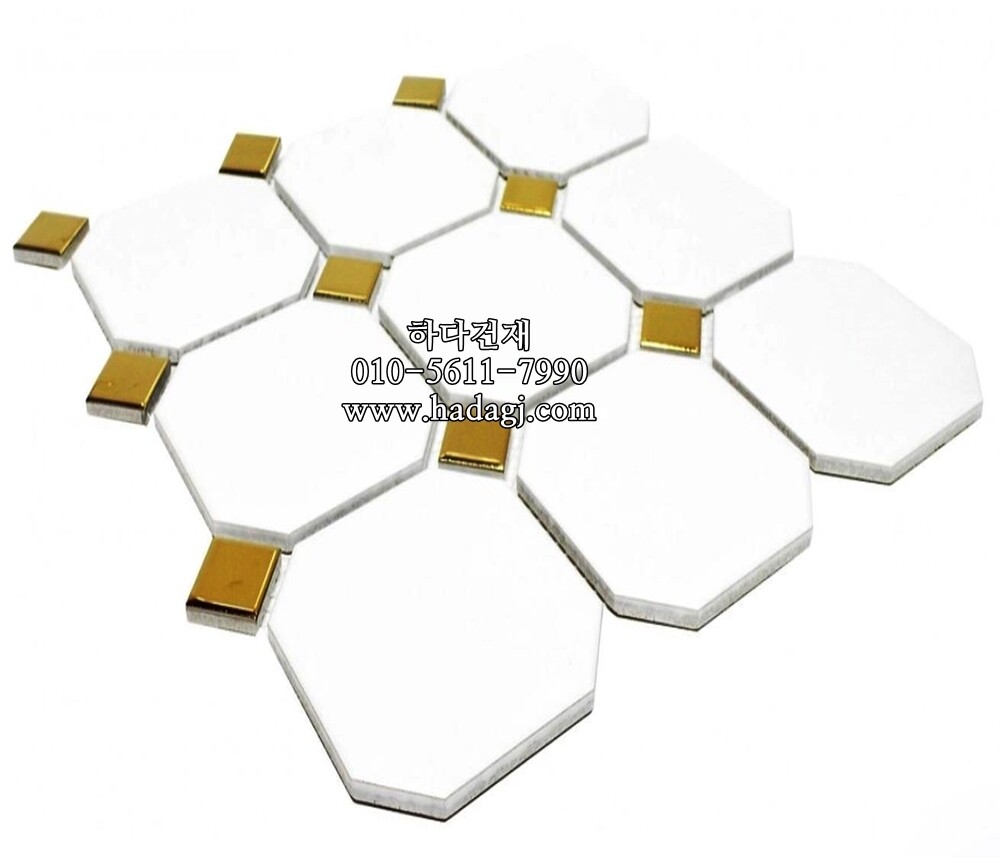 팔각 모자이크타일 95x95x5T (25x25) 화이트골드 / 하다건재