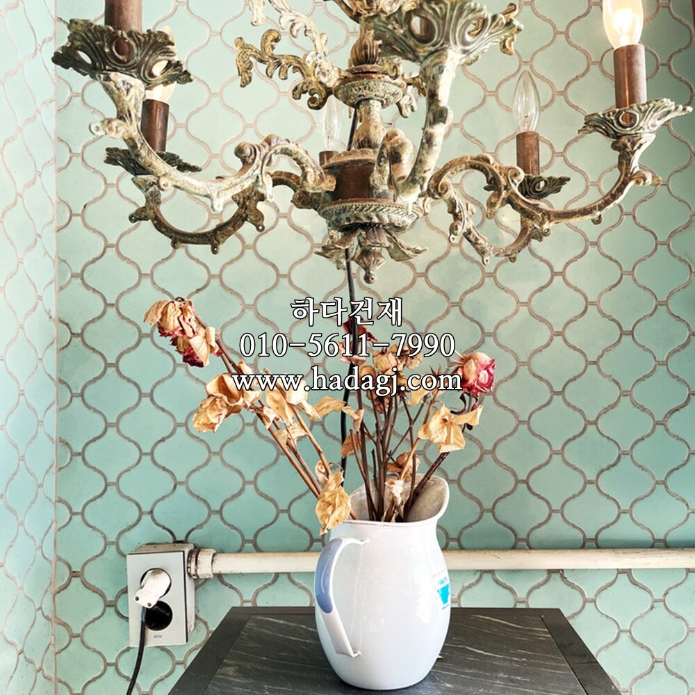 랜턴 모자이크타일 74x78x4T 민트 무광 / 하다건재