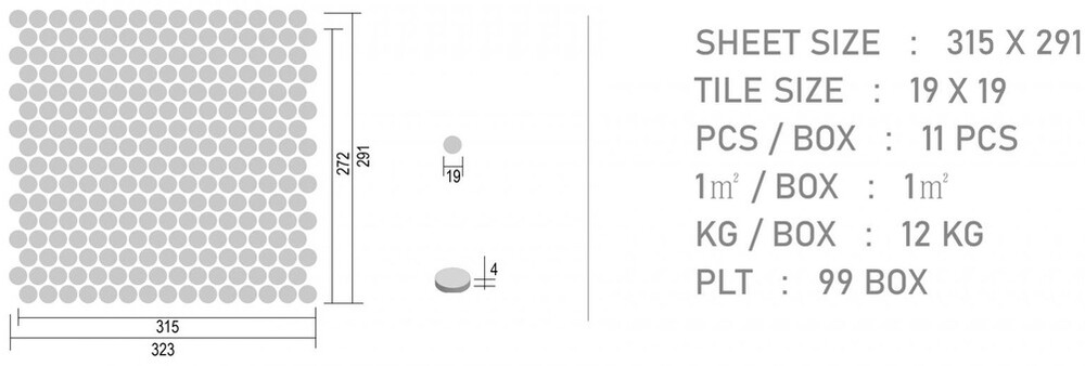 원형 모자이크타일 19x19x4T 로얄블루 유광 / 하다건재