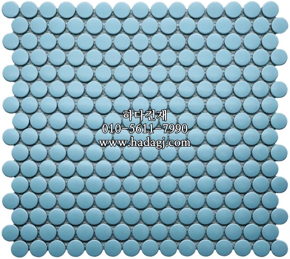 원형 모자이크타일 19x19x4T 스카이블루 무광 / 하다건재