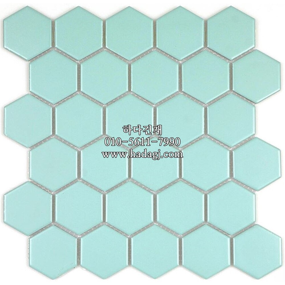 육각 모자이크타일 51x59x4T 민트 무광 / 하다건재