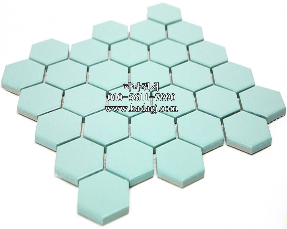 육각 모자이크타일 51x59x4T 민트 무광 / 하다건재