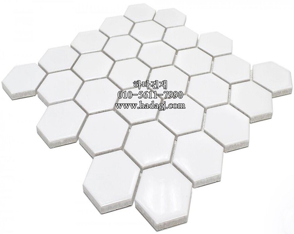 육각 모자이크타일 51x59x4T 화이트 유광 / 하다건재