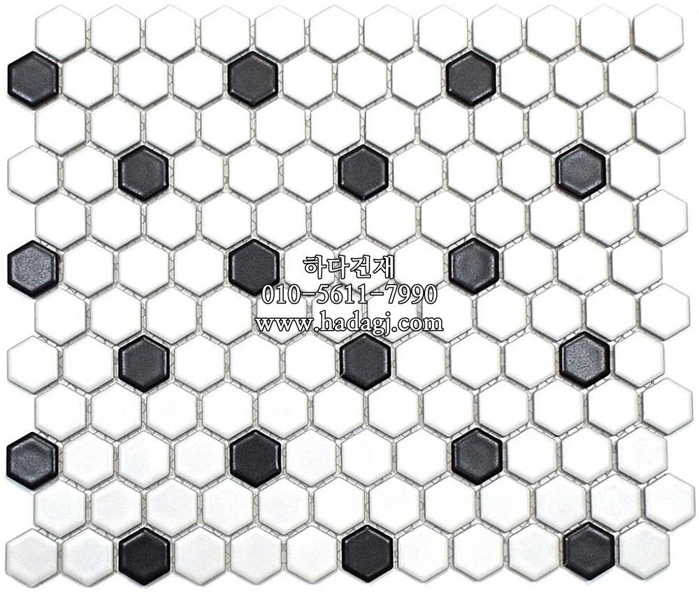 육각 모자이크타일 23x27x4T 화이트 블랙 / 하다건재