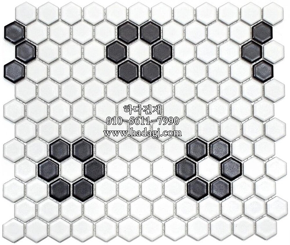 육각 모자이크타일 23x27x4T 화이트 블랙 플라워