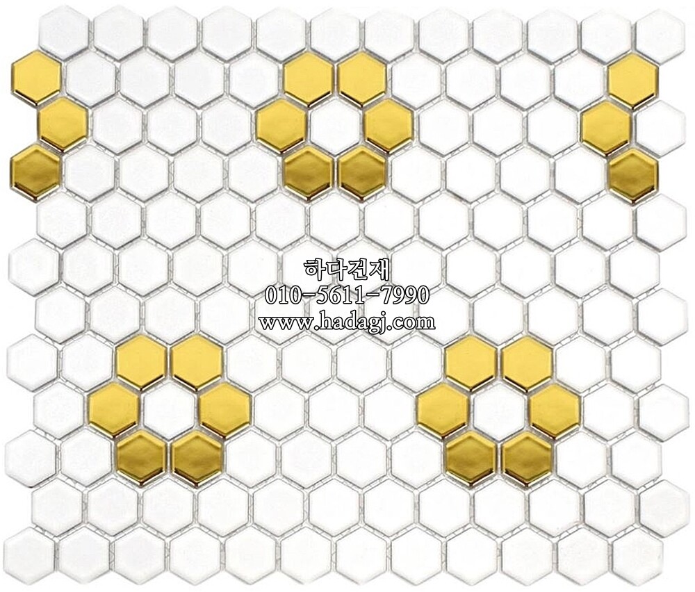 육각 모자이크타일 23x27x4T 화이트 골드 플라워 / 하다건재
