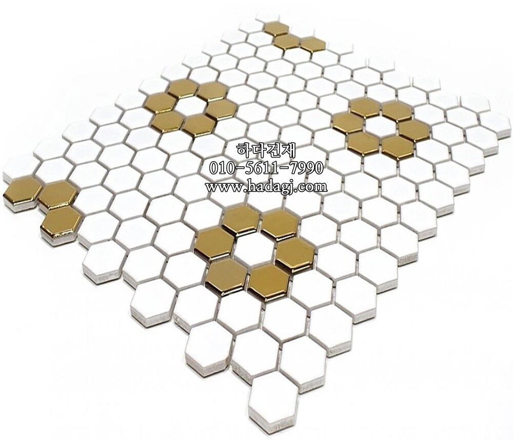 육각 모자이크타일 23x27x4T 화이트 골드 플라워 / 하다건재