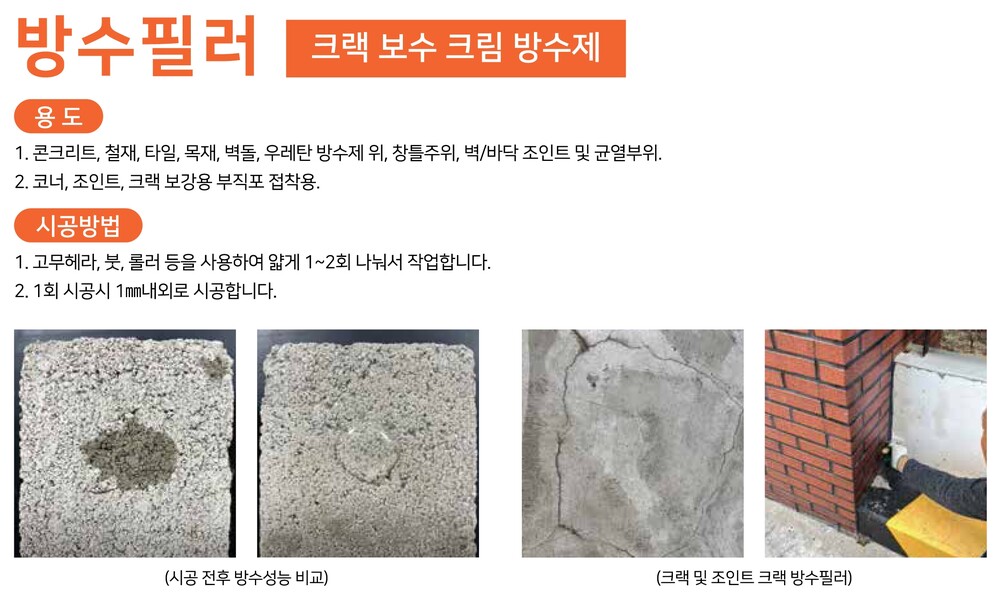 테라코 방수필러 1.2kg 크랙보수 크림방수제 / 하다건재
