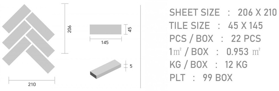 직각 모자이크타일 헤링본 45x145x5T 화이트 유광 / 하다건재