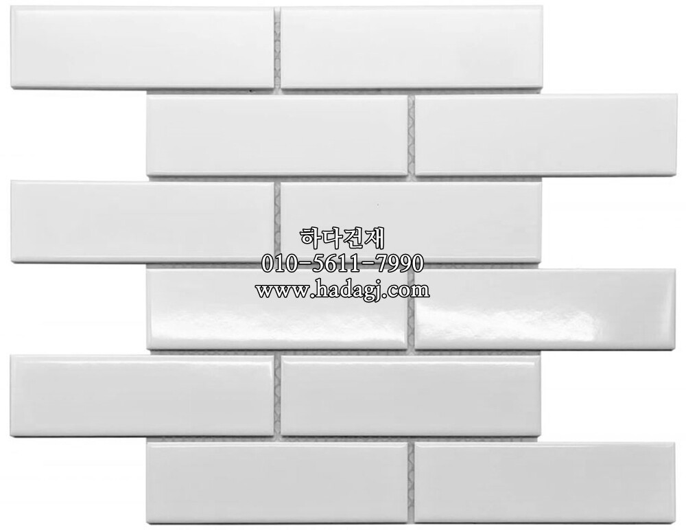 직각 모자이크타일 격자 45x145x5T 화이트 유광 / 하다건재