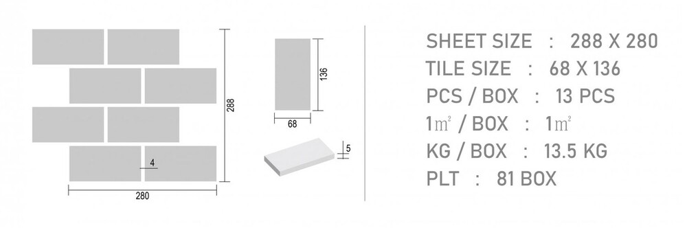 직각 모자이크타일 격자 68x136x5T 아쿠아 무광 / 하다건재