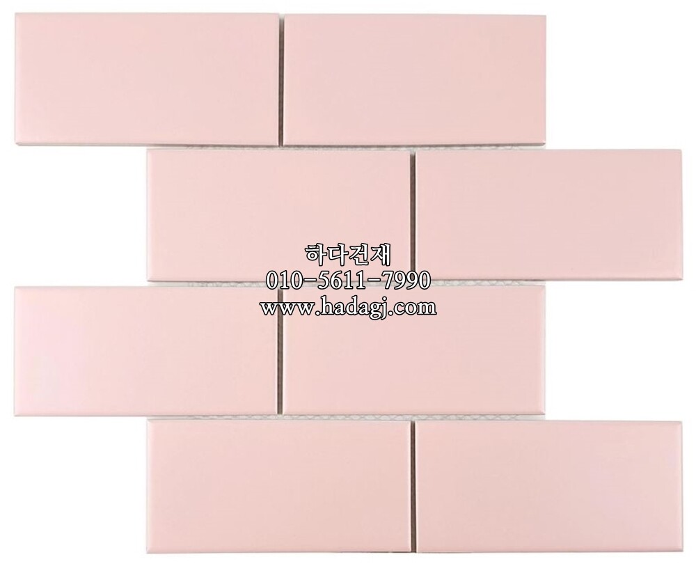직각 모자이크타일 격자 68x136x5T 핑크 무광