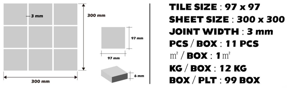 정각 모자이크타일 97x97x6T 말차 논슬립 / 하다건재