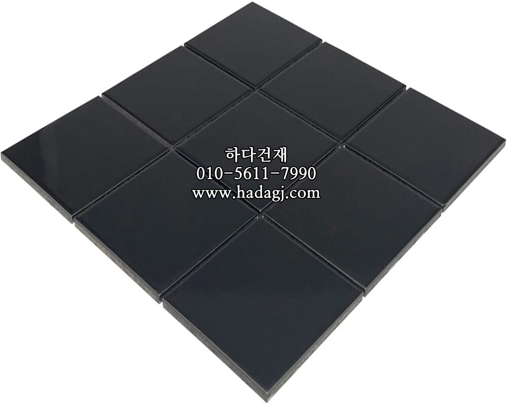 정각 모자이크타일 97x97x6T 블랙 유광 / 하다건재
