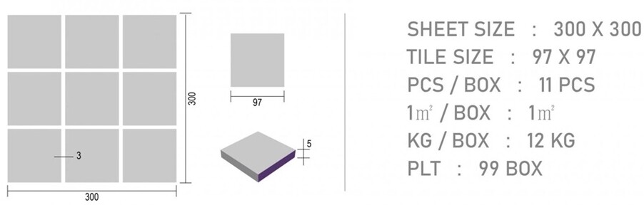정각 모자이크타일 97x97x6T 피넛 무광 / 하다건재