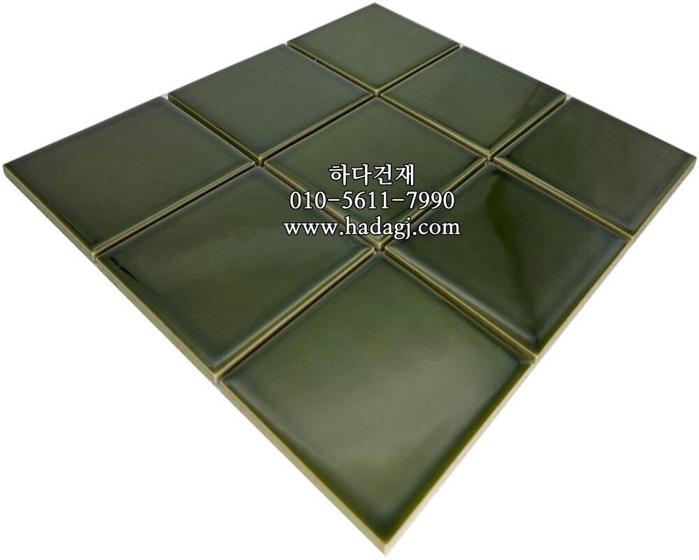정각 모자이크타일 97x97x6T 올리브그린 유광 / 하다건재