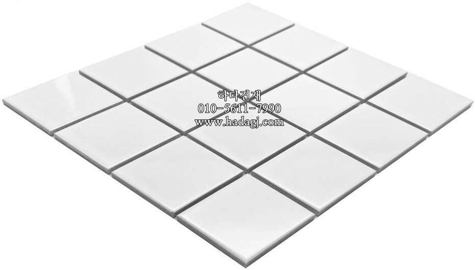 정각 모자이크타일 73x73x6T 화이트 유광 / 하다건재
