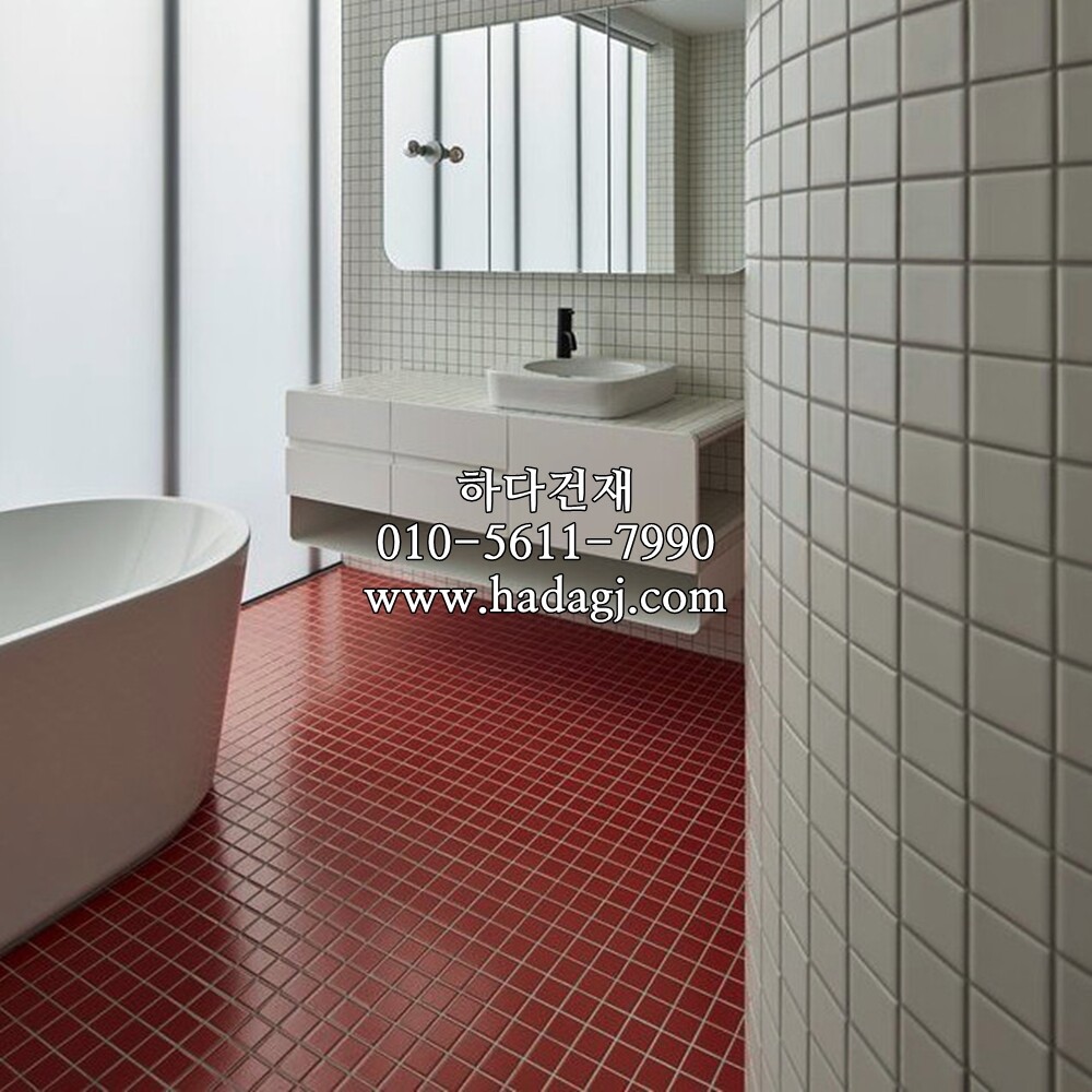 정각 모자이크타일 48x48x6T 버건디 무광 / 하다건재