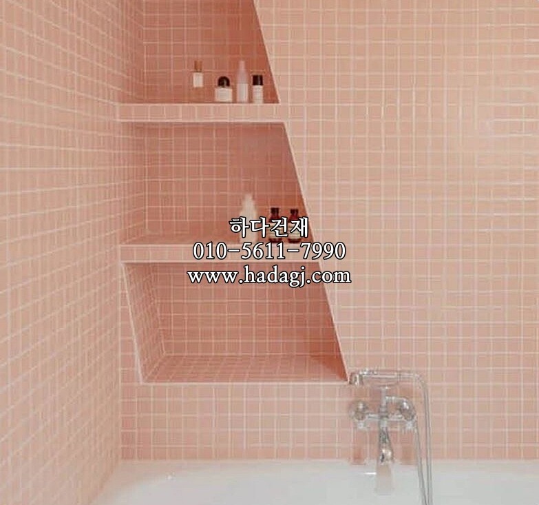 정각 모자이크타일 48x48x6T 라이트핑크 무광 / 하다건재