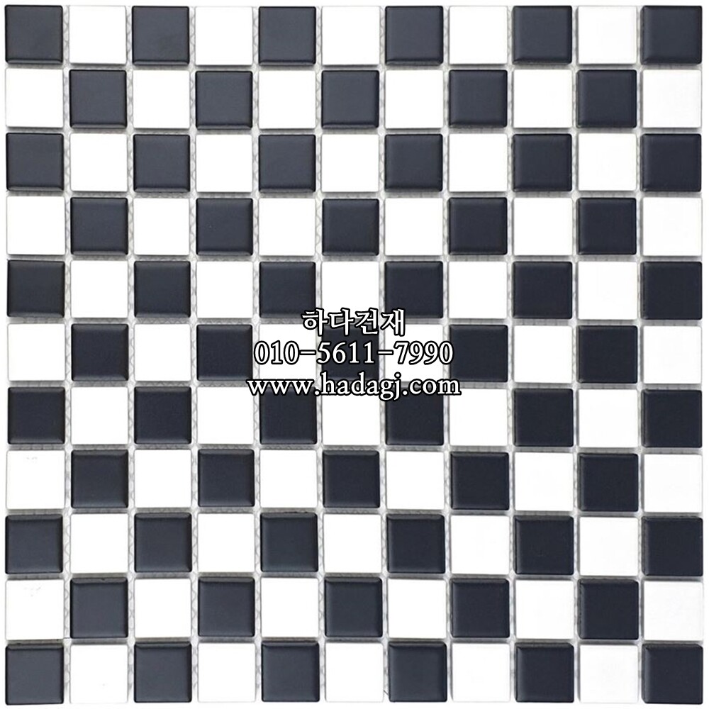 정각 모자이크타일 25x25x6T 믹스 화이트블랙 무광 / 하다건재