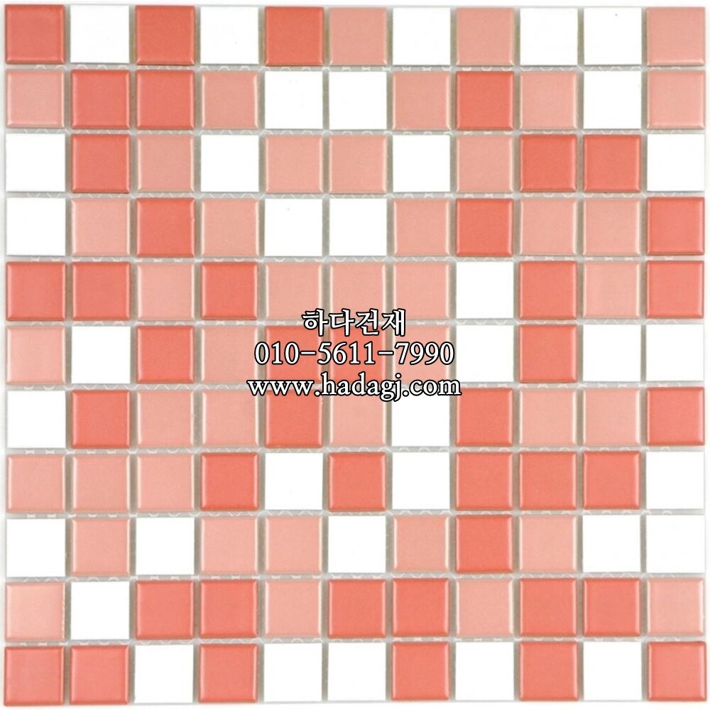 정각 모자이크타일 25x25x6T 믹스 핑크 무광 / 하다건재