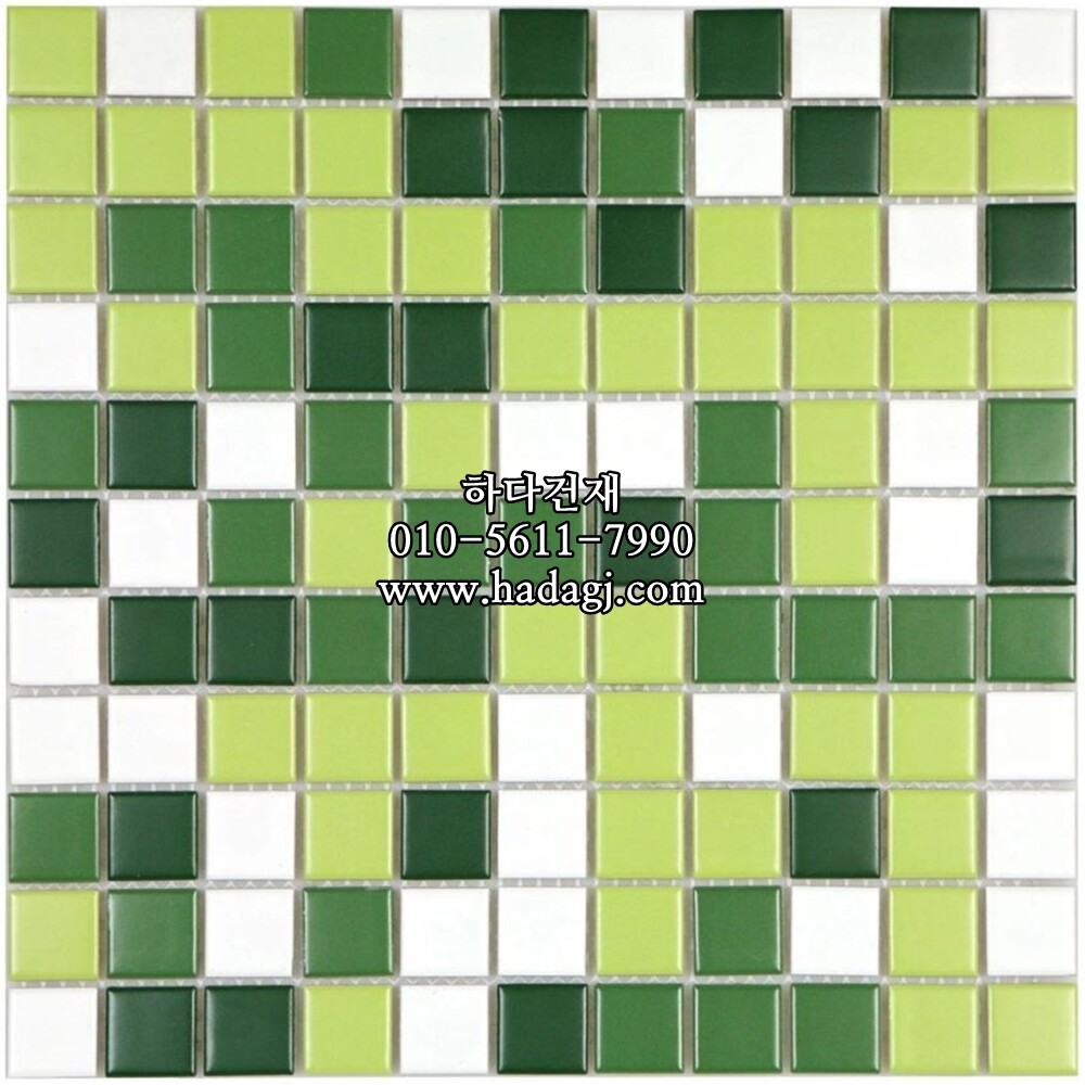 정각 모자이크타일 25x25x6T 믹스 그린 무광 / 하다건재