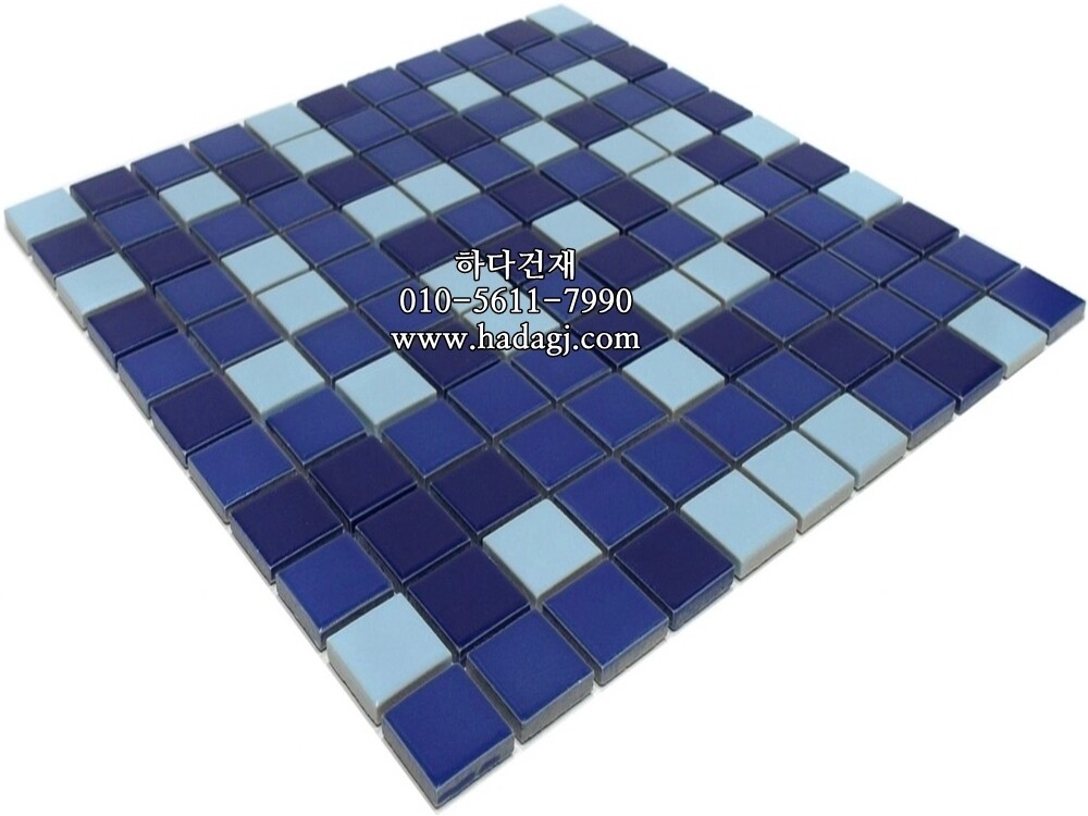 정각 모자이크타일 25x25x6T 믹스 블루 무광 / 하다건재