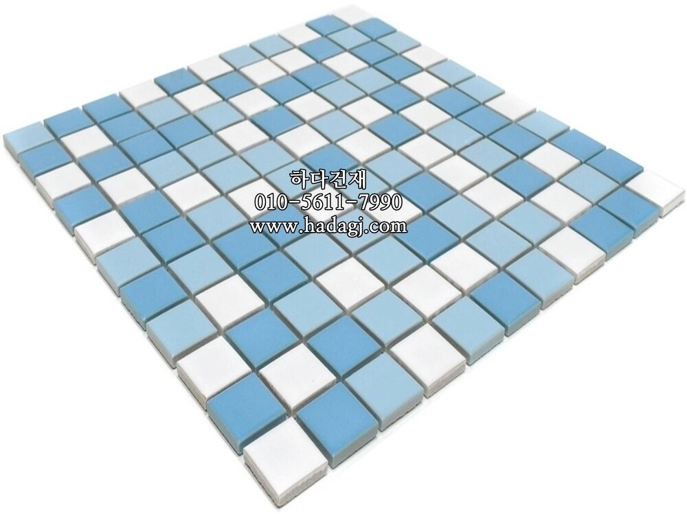 정각 모자이크타일 25x25x6T 믹스 스카이블루 무광 / 하다건재
