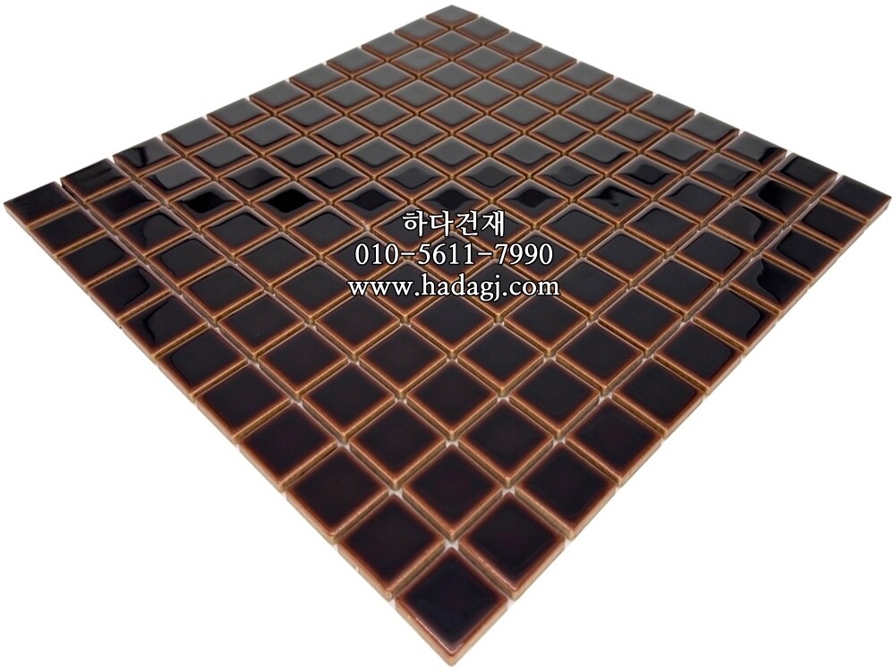 정각 모자이크타일 25x25x6T 초콜릿 유광 / 하다건재
