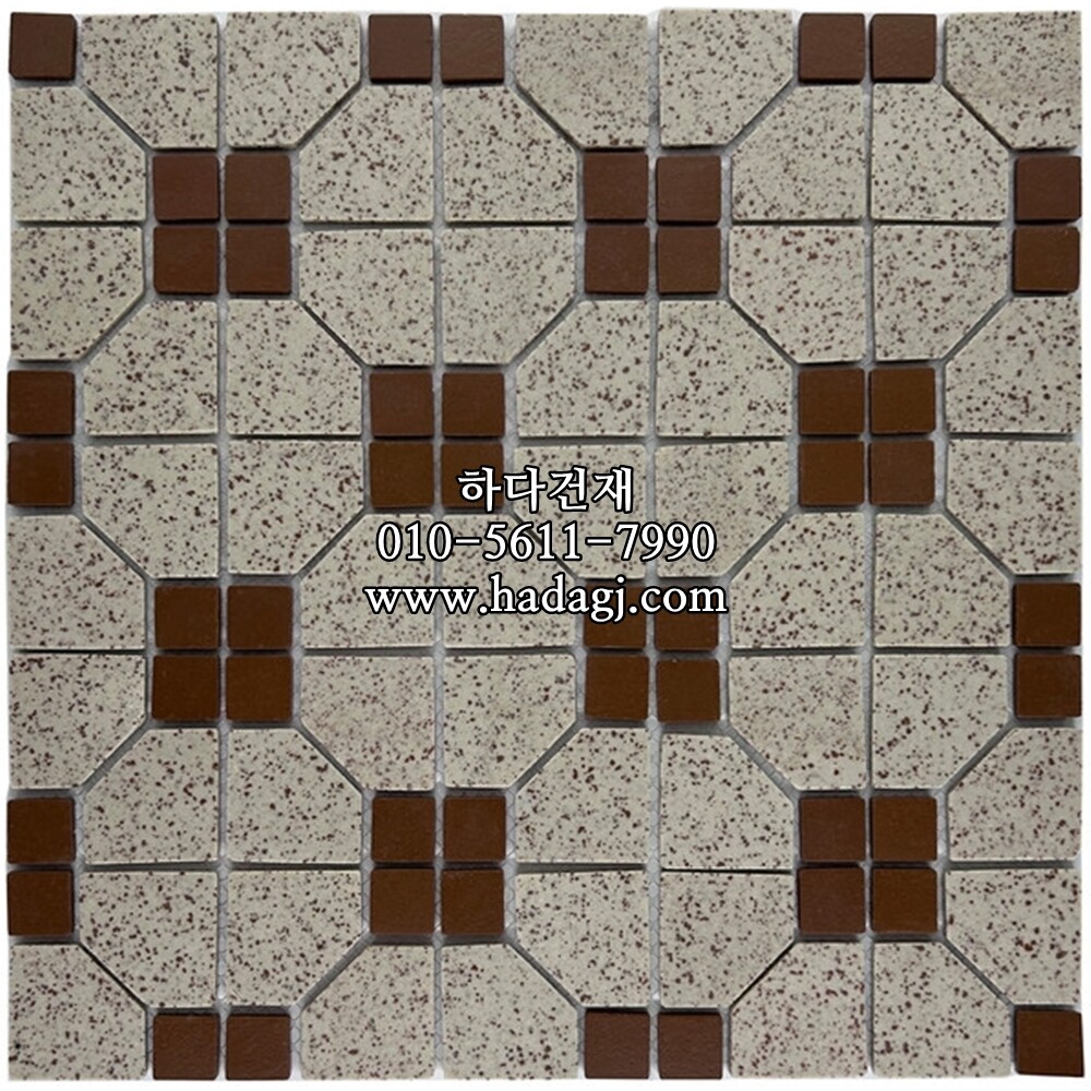 레트로 모자이크타일 다각 18x18+38x38 다크레드 / 하다건재