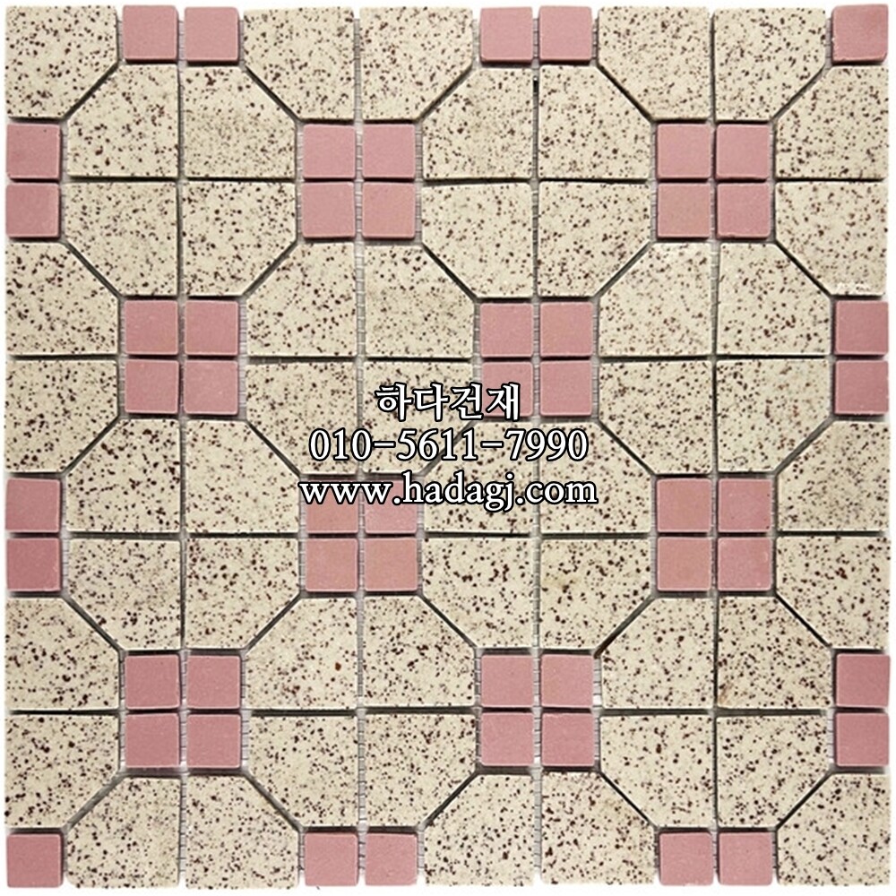 레트로 모자이크타일 다각 18x18+38x38 핑크 / 하다건재