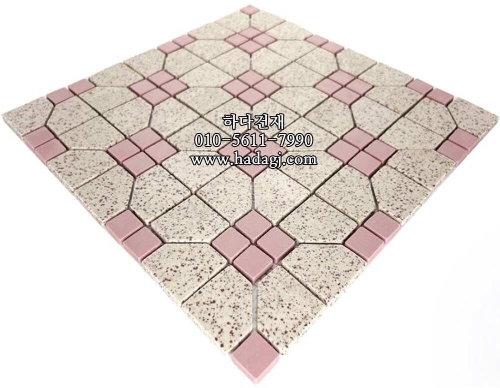 레트로 모자이크타일 다각 18x18+38x38 핑크 / 하다건재