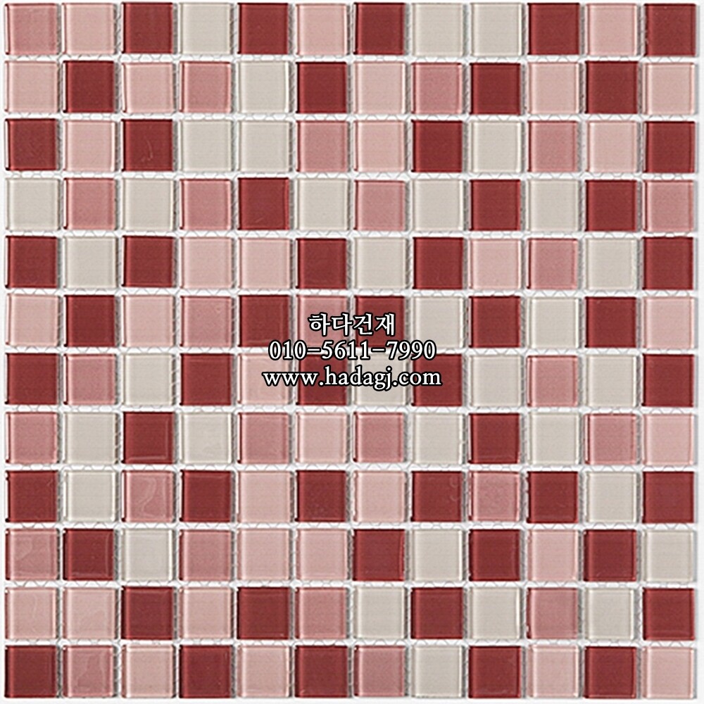 유리 모자이크타일 23x23x4T 핑크믹스 유광 / 하다건재