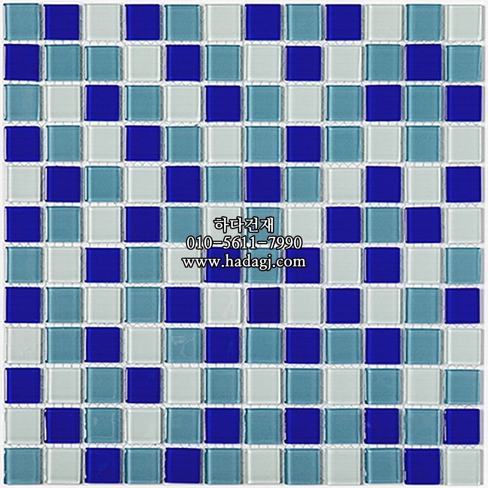 유리 모자이크타일 23x23x4T 블루믹스 유광 / 하다건재