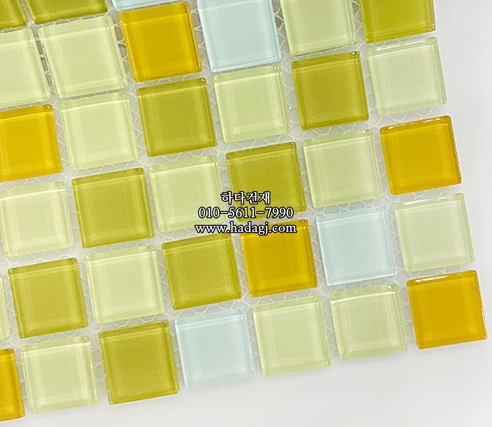 유리 모자이크타일 23x23x4T 옐로우믹스 유광 / 하다건재