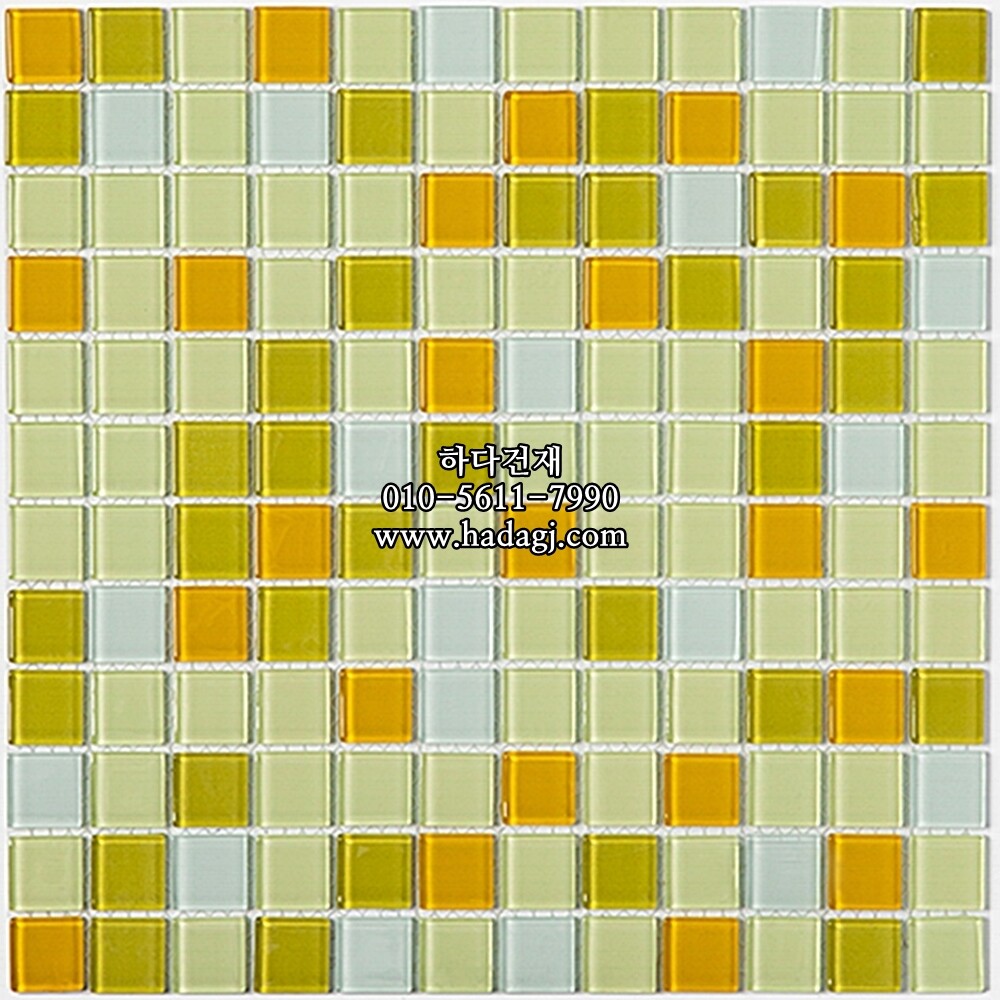 유리 모자이크타일 23x23x4T 옐로우믹스 유광 / 하다건재