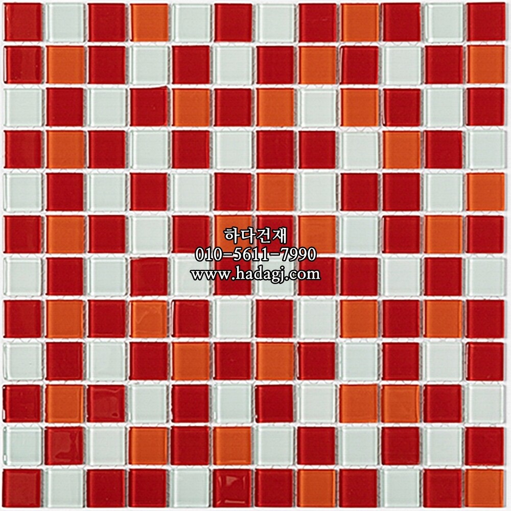 유리 모자이크타일 23x23x4T 레드믹스 유광 / 하다건재