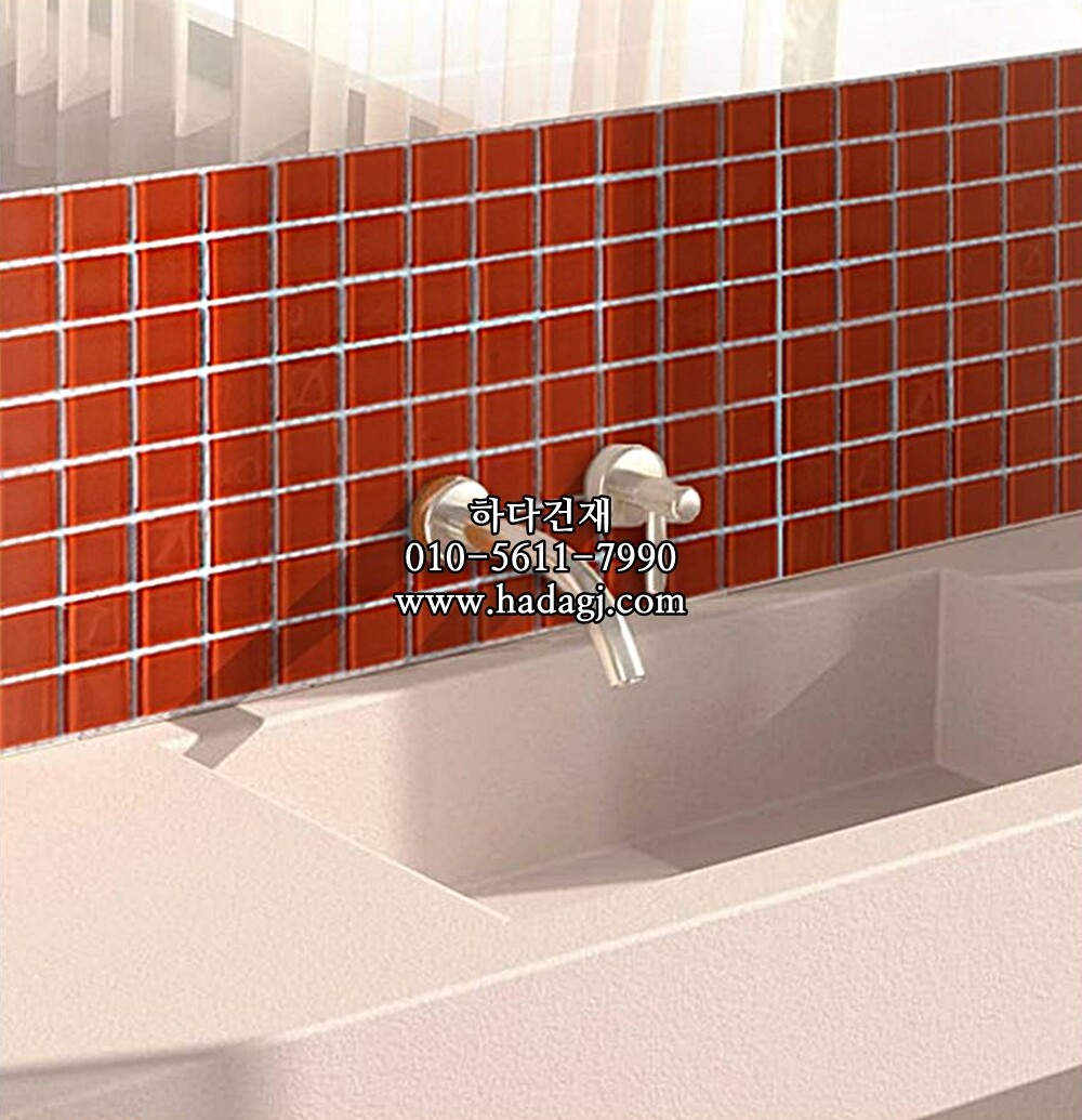 유리 모자이크타일 23x23x4T 오렌지 유광 / 하다건재