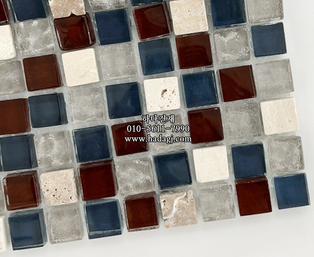돌유리 모자이크타일 15x15x4T 와인블루믹스 무광유광 / 하다건재