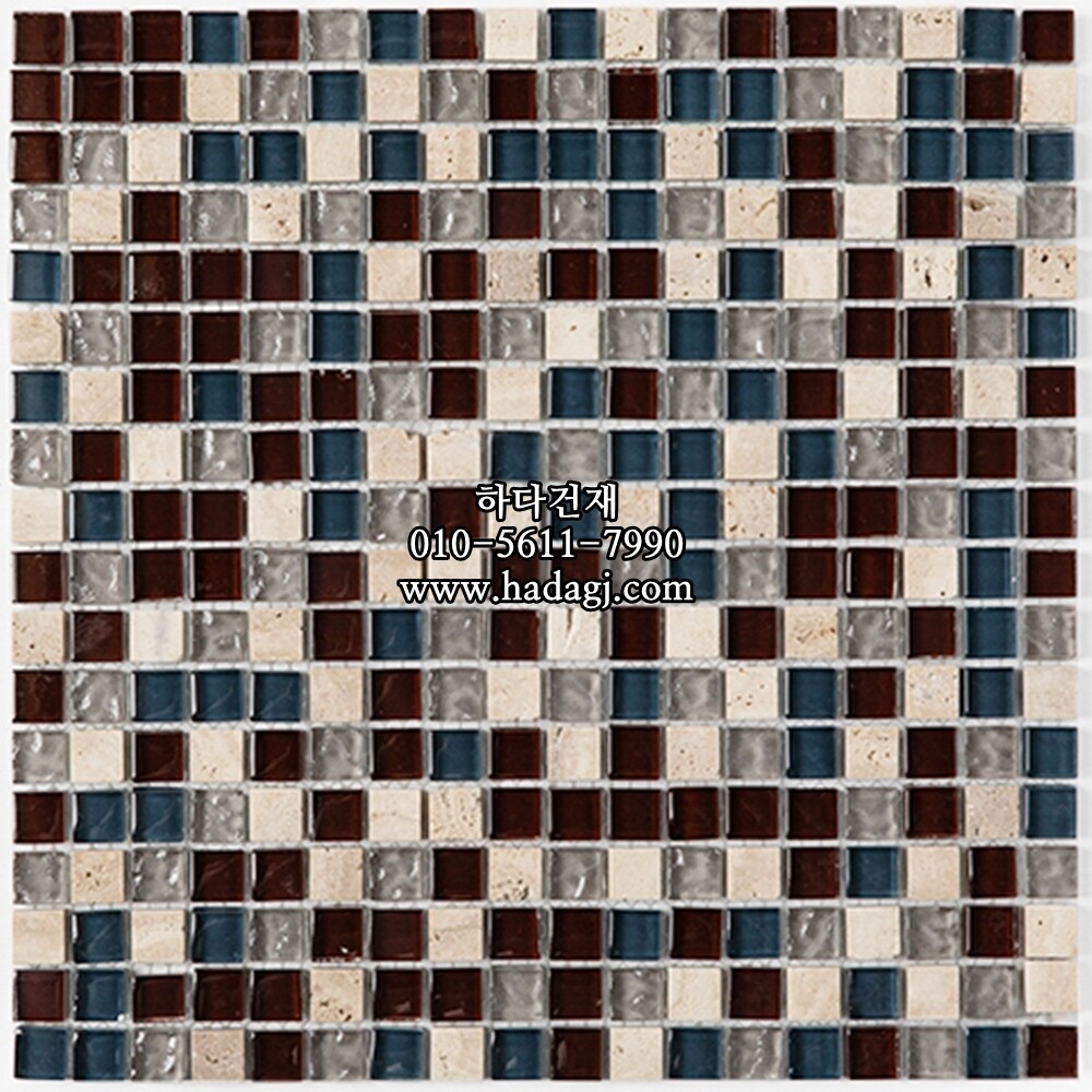 돌유리 모자이크타일 15x15x4T 와인블루믹스 무광유광 / 하다건재