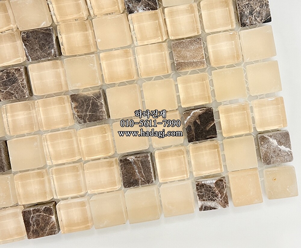 돌유리 모자이크타일 15x15x4T 베이지믹스 무광유광 / 하다건재