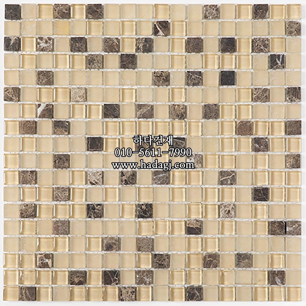 돌유리 모자이크타일 15x15x4T 베이지믹스 무광유광 / 하다건재