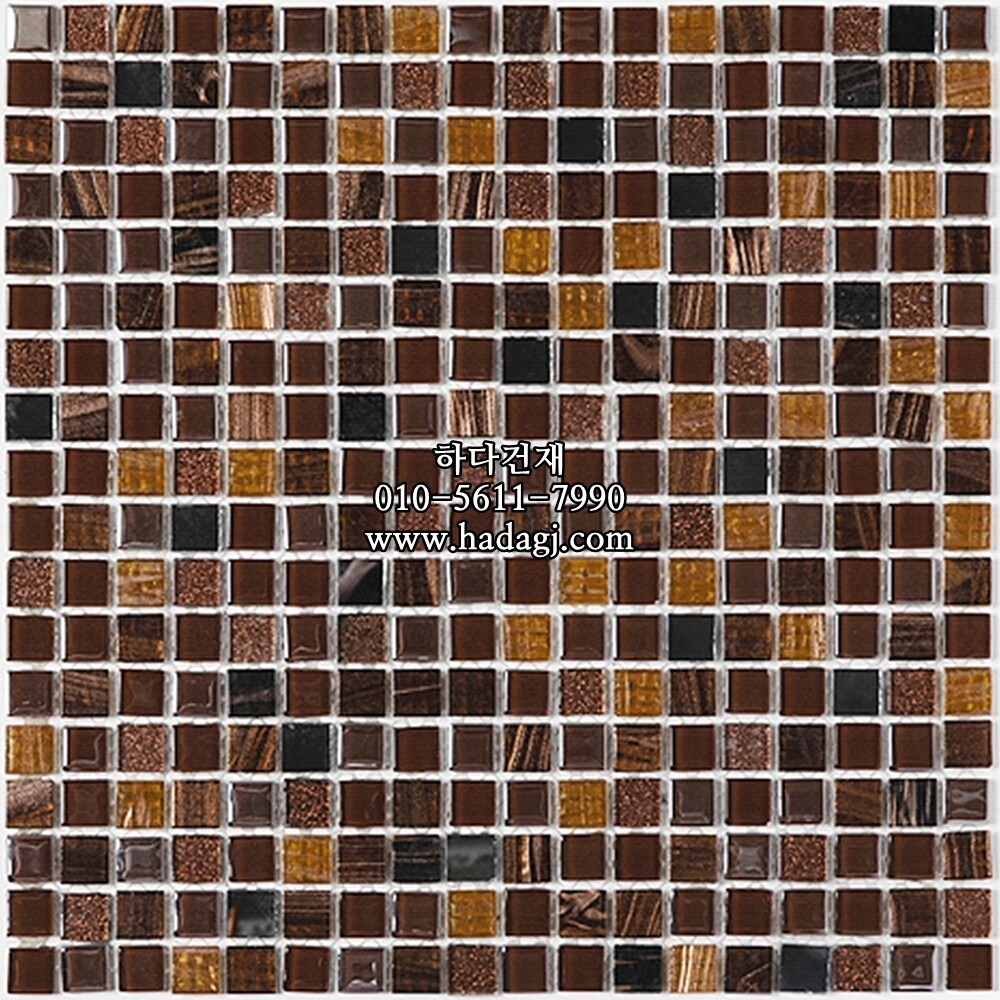유리 모자이크타일 15x15x4T 브라운믹스 유광 / 하다건재
