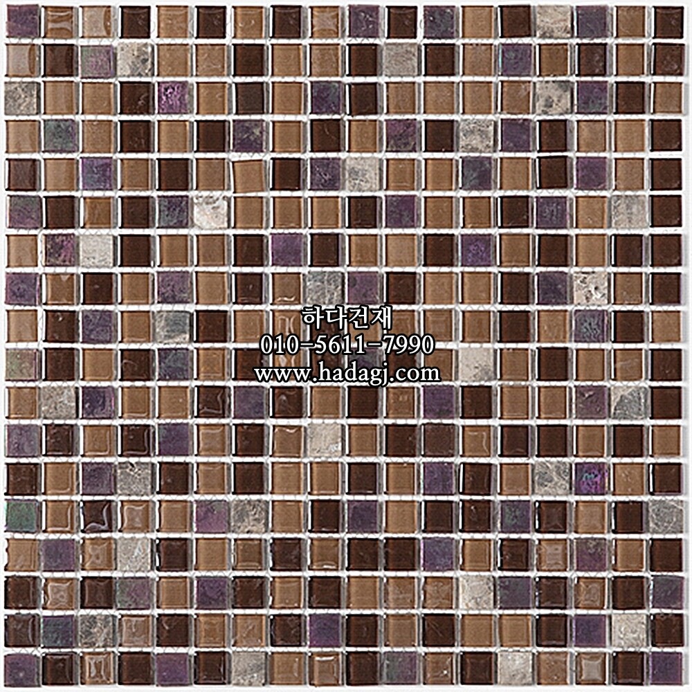 유리 모자이크타일 15x15x4T 퍼플브라운믹스 유광 / 하다건재