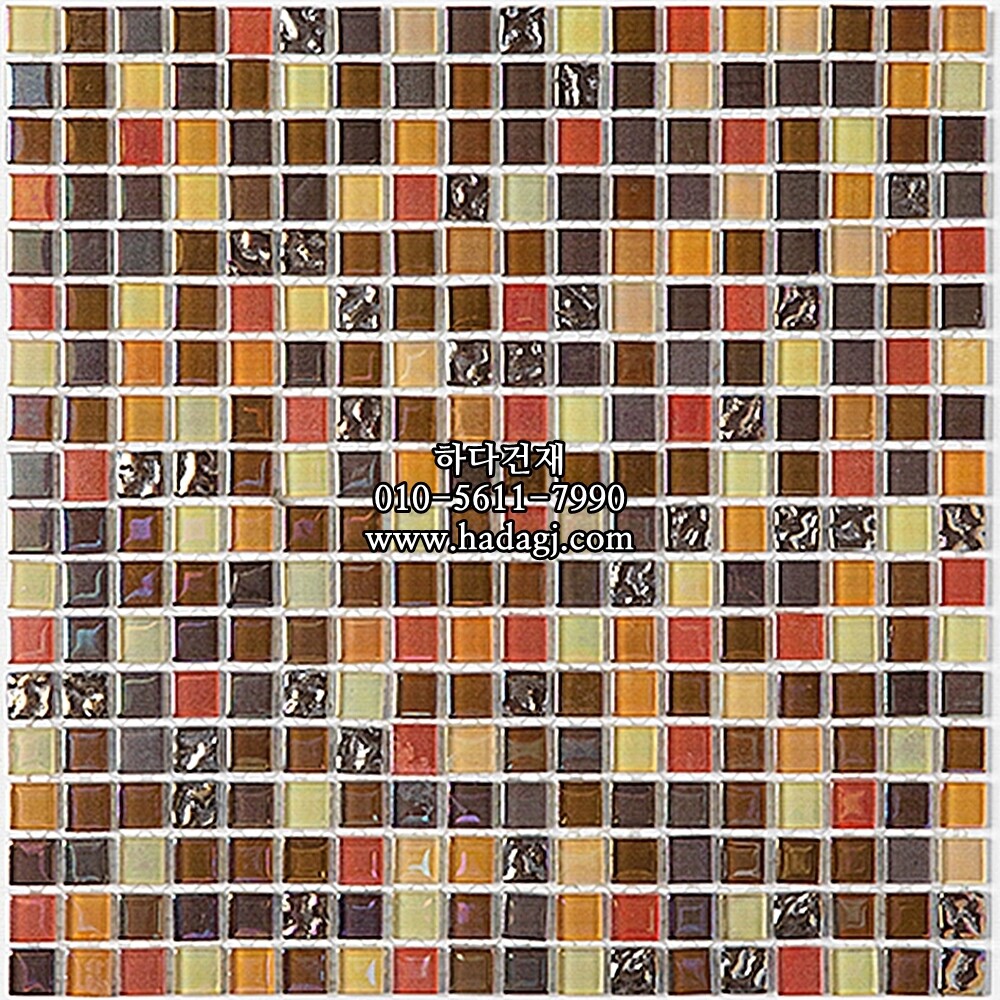 유리 모자이크타일 15x15x4T 브라운오렌지믹스 유광 / 하다건재