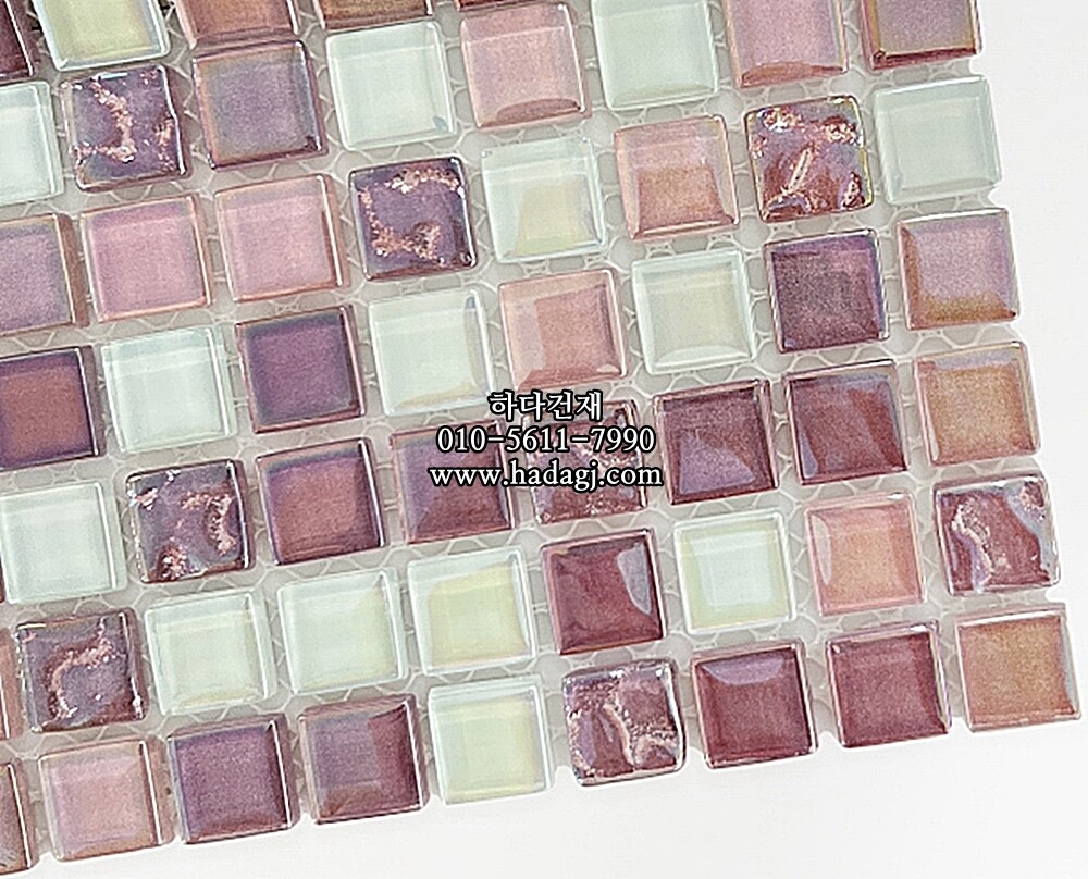 유리 모자이크타일 15x15x4T 핑크믹스 유광 / 하다건재
